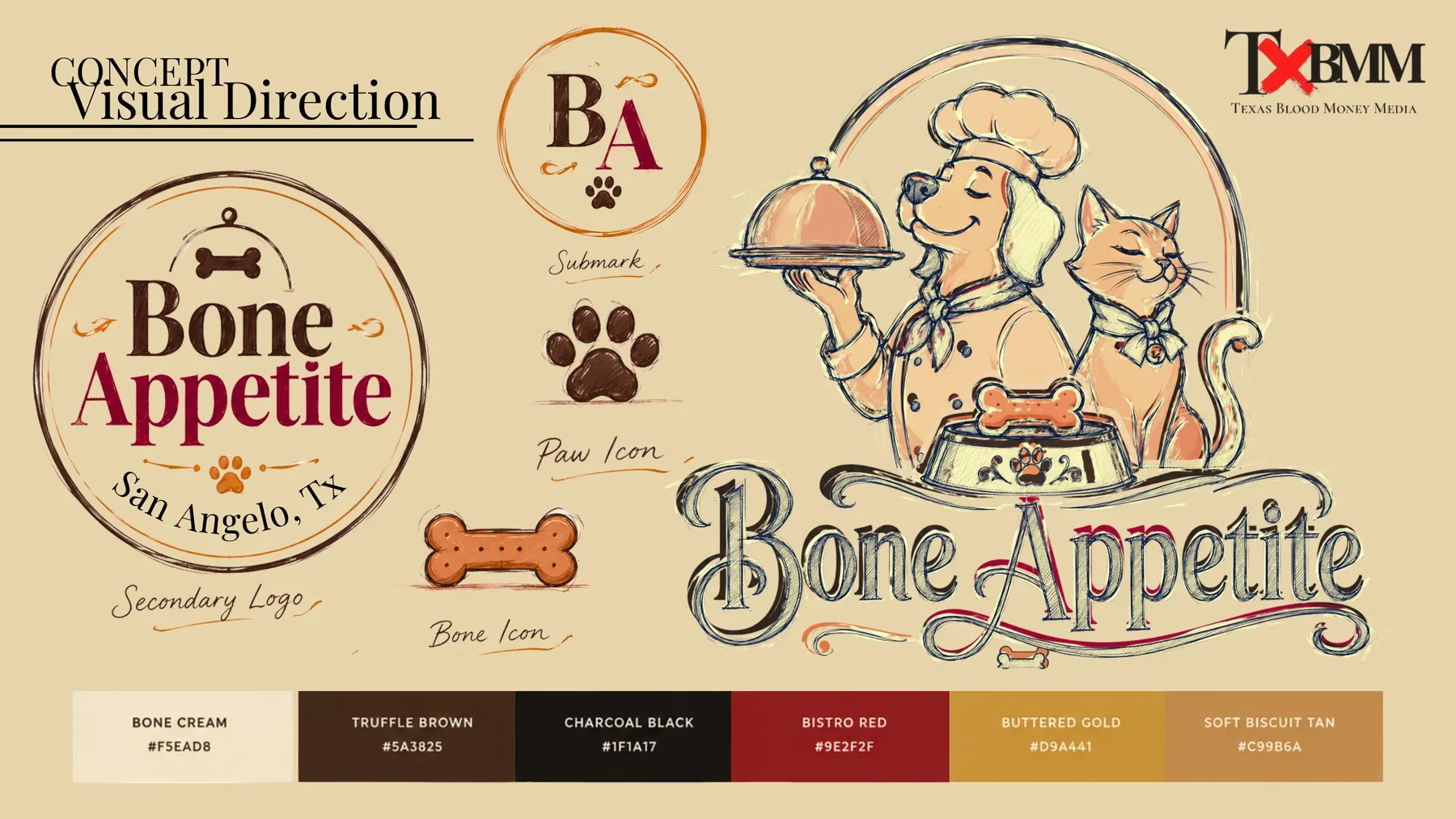 Bone Appetite visual identity with logo, mascot and palette