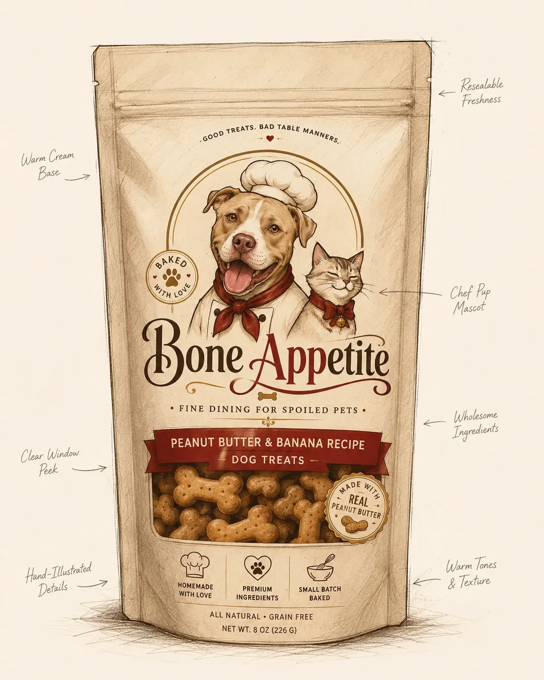 Bone Appetite packaging concept mockup