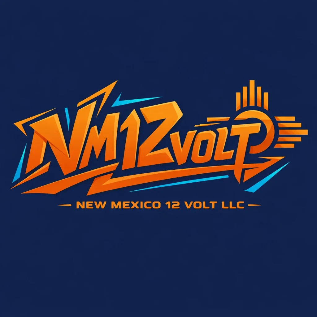 Orange and cyan New Mexico 12 Volt geometric wordmark