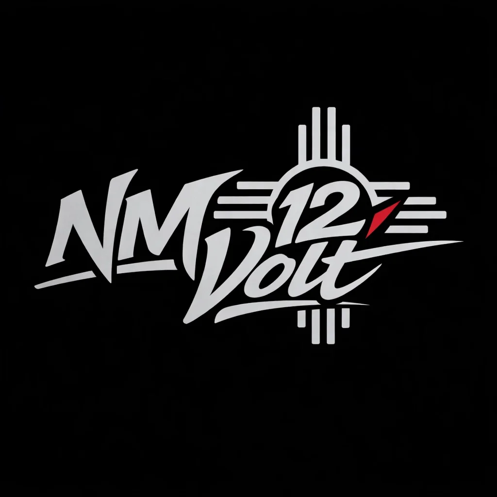 Silver, black and red New Mexico 12 Volt wordmark