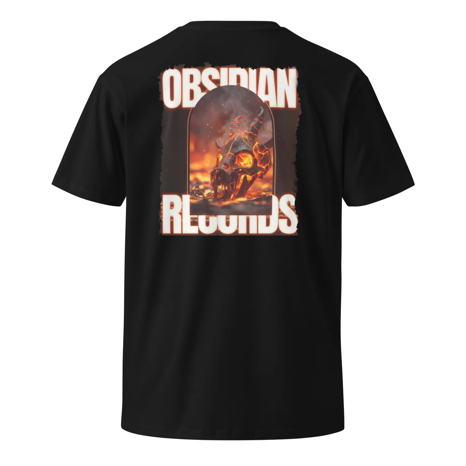Black Obsidian Cult Records shirt with burning skull back graphic
