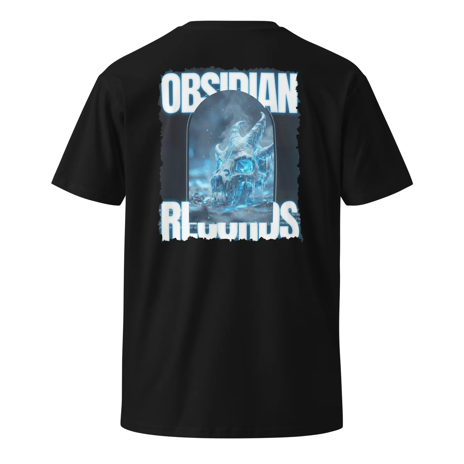 Black Obsidian Cult Records shirt with icy skull back graphic