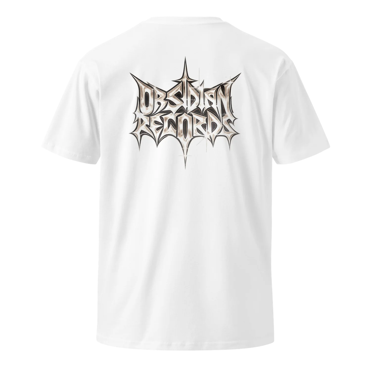 White Obsidian shirt with large hand-drawn back wordmark