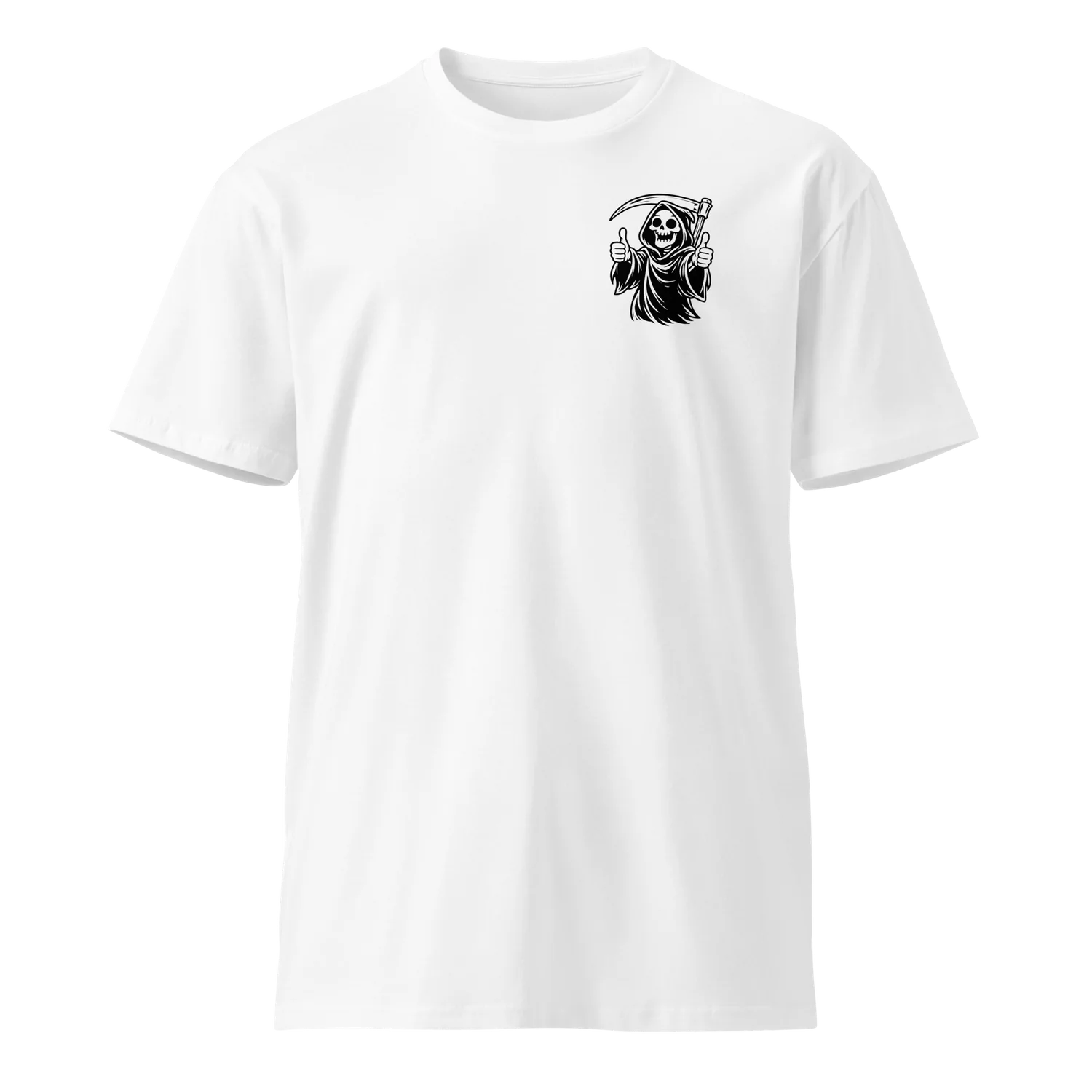 White Obsidian shirt with small reaper chest graphic